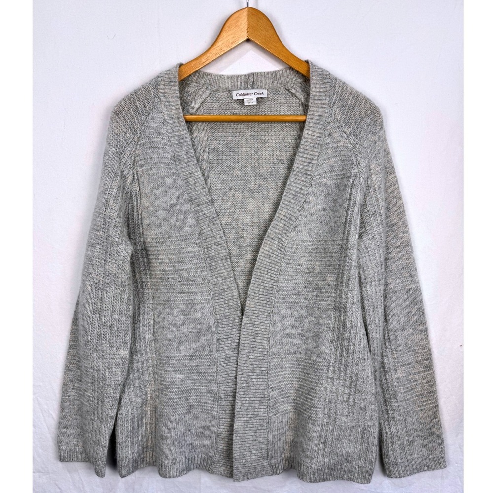 Coldwater Creek Womens Grey Lambswool Angora Blend Open Front Cardigan Sweater M